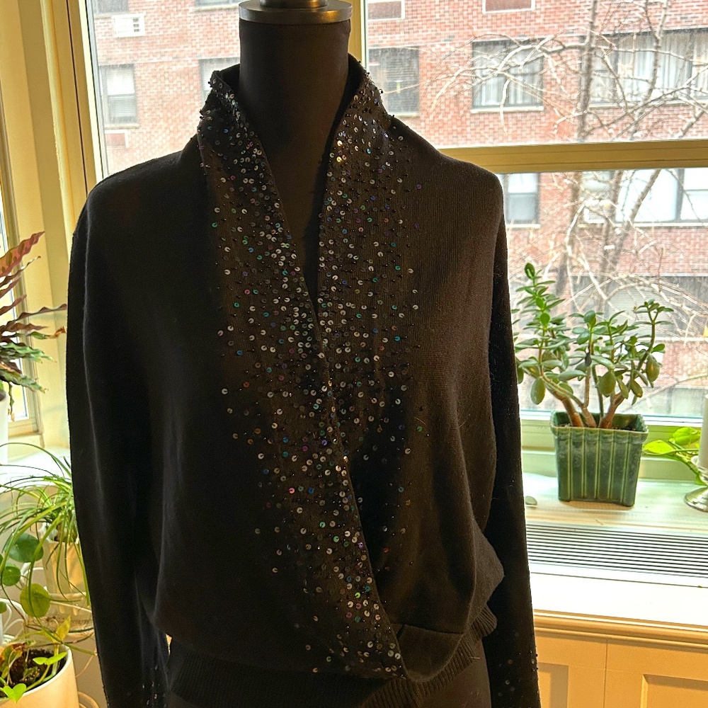 Classiques Entier Black V-Neck Sweater with Sequin Trim